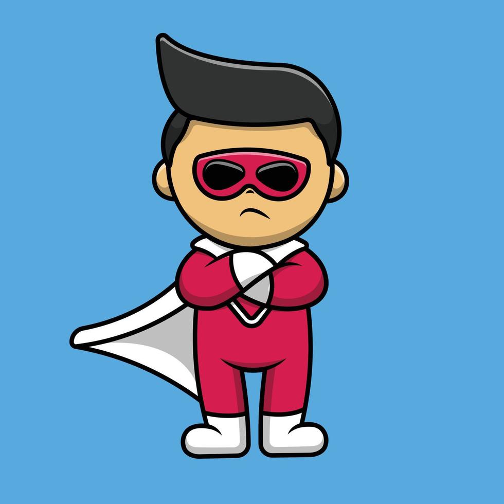 Cute Super Hero Standing Cartoon Vector Icon Illustration. People Super Hero Flat Cartoon Concept