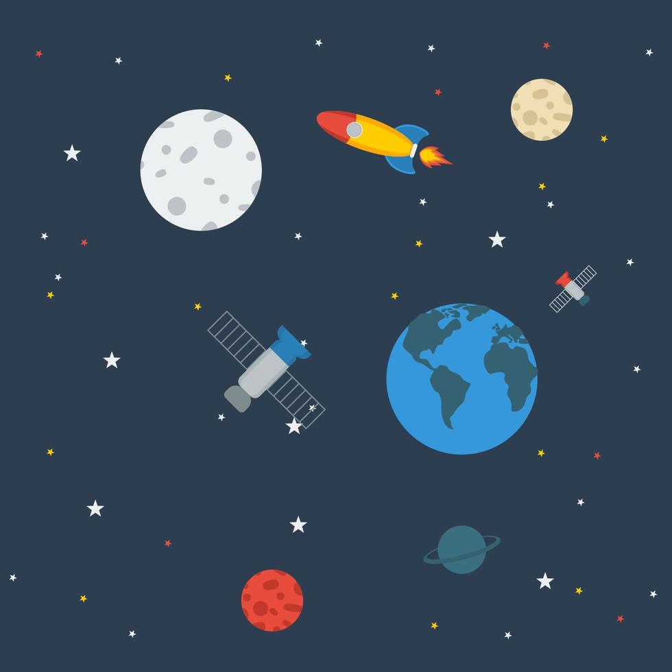 Editable Vector Illustration of Outer Space in Flat Style for Astronomy Related Design