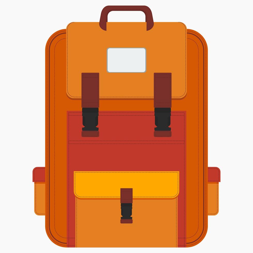 ilustración de vector de mochila escolar naranja de vista frontal editable para educación, o proyecto de diseño relacionado con vacaciones