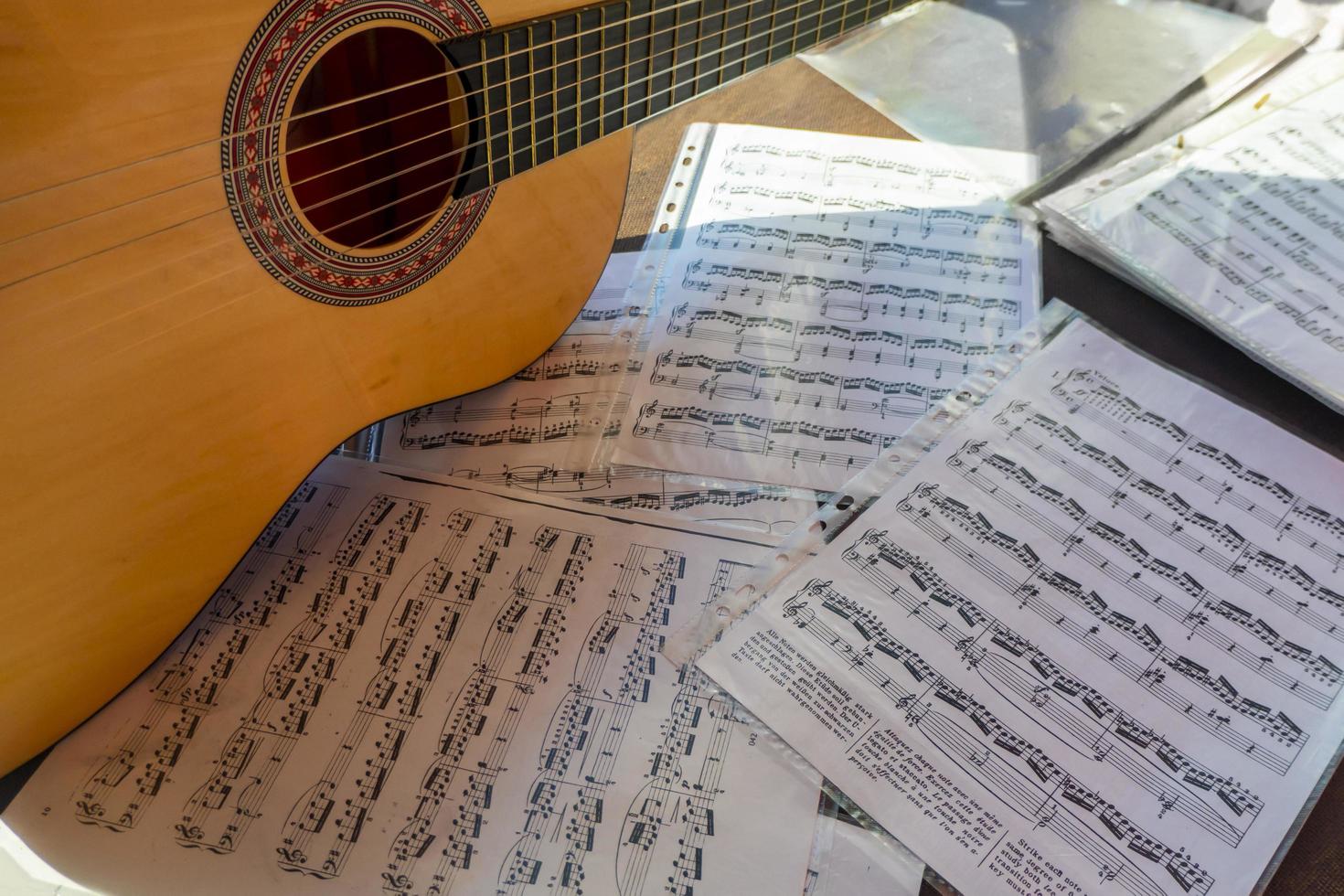 Composition with guitar and sheet music photo