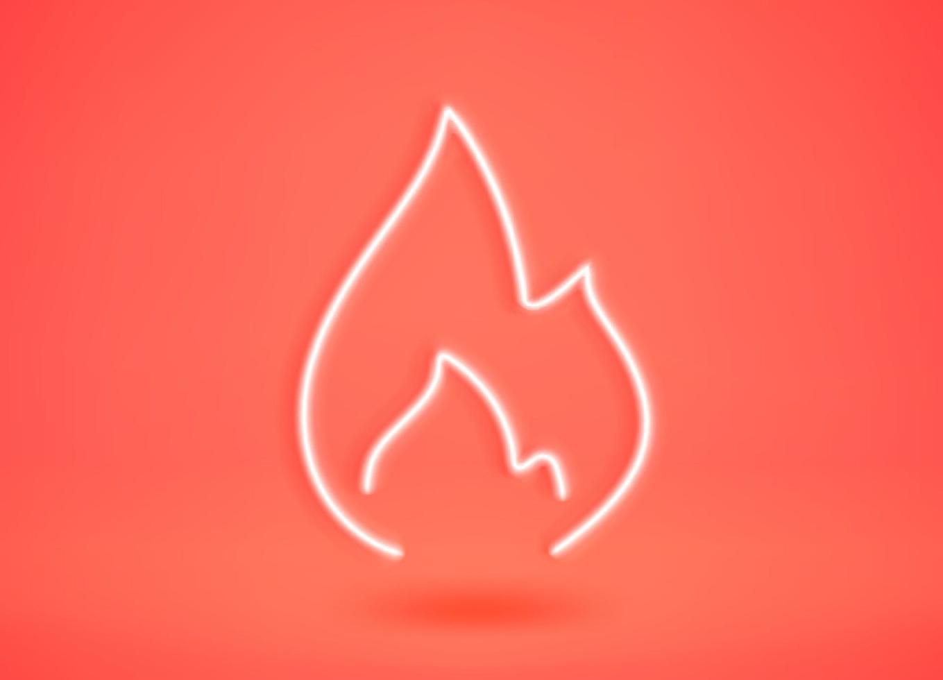 Red neon glowing flame shape. 3d vector illustration