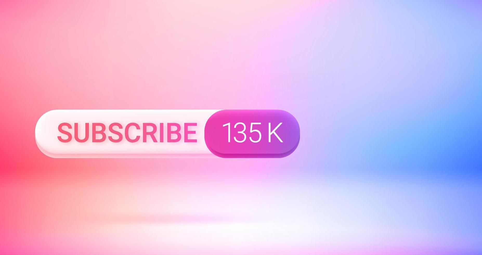 Social media subscribe button with counter. Vector 3d banner with copy space