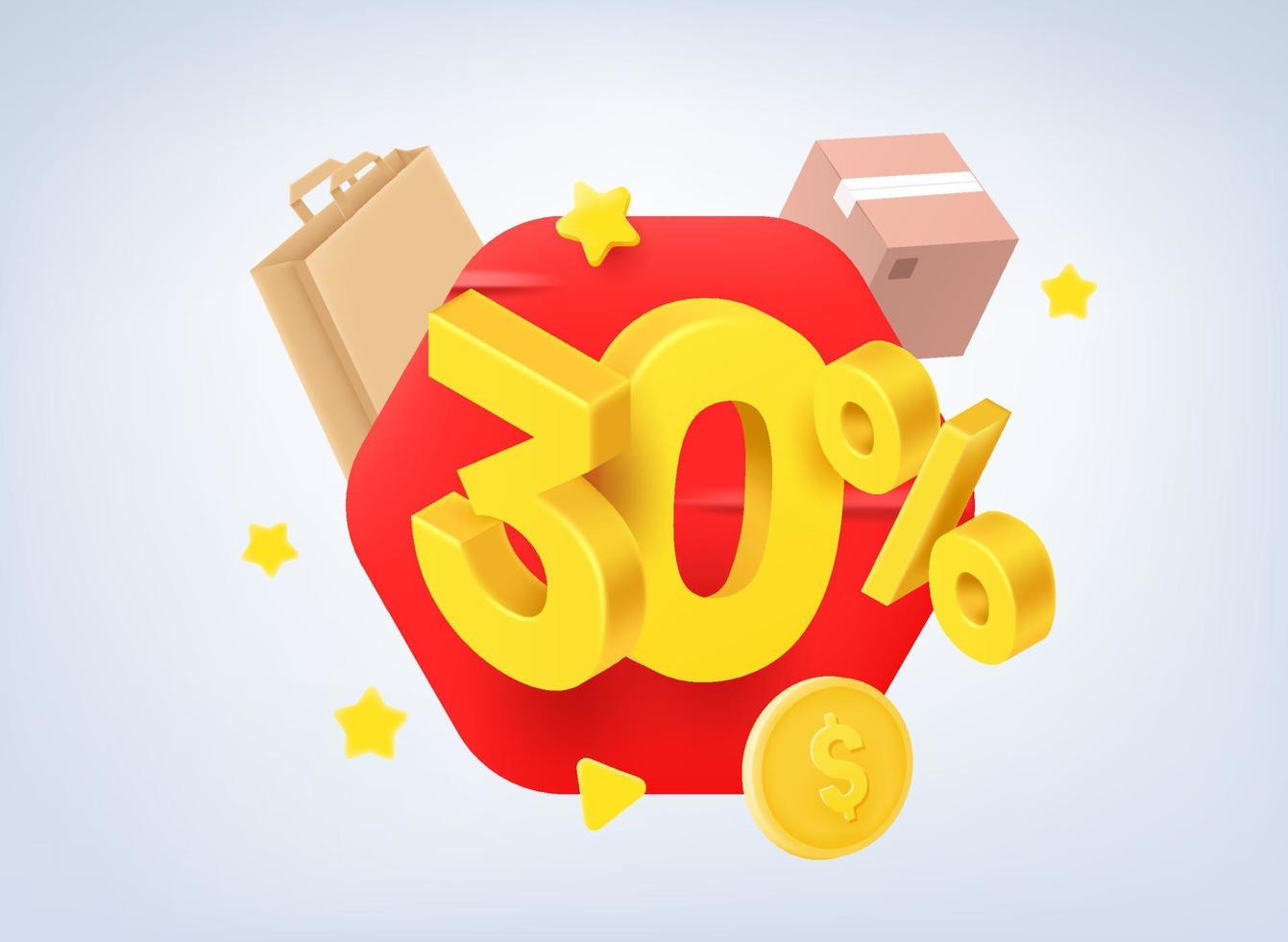 30 percent sale concept. 3d vector illustration