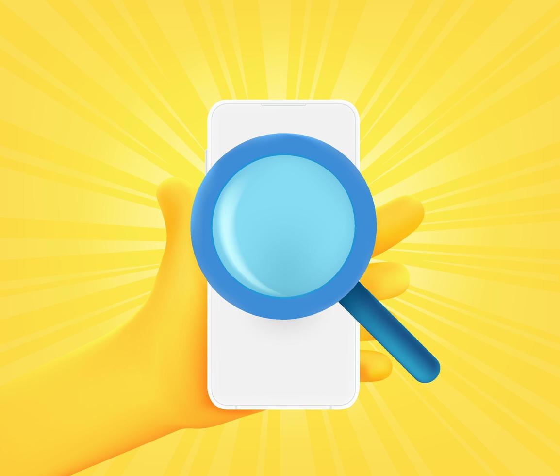Searching information on smartphone. 3d vector illustration