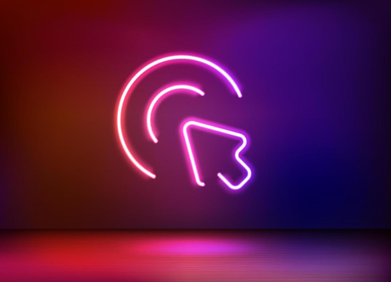 Neon glowing cursor arrow icon. 3d vector illustration
