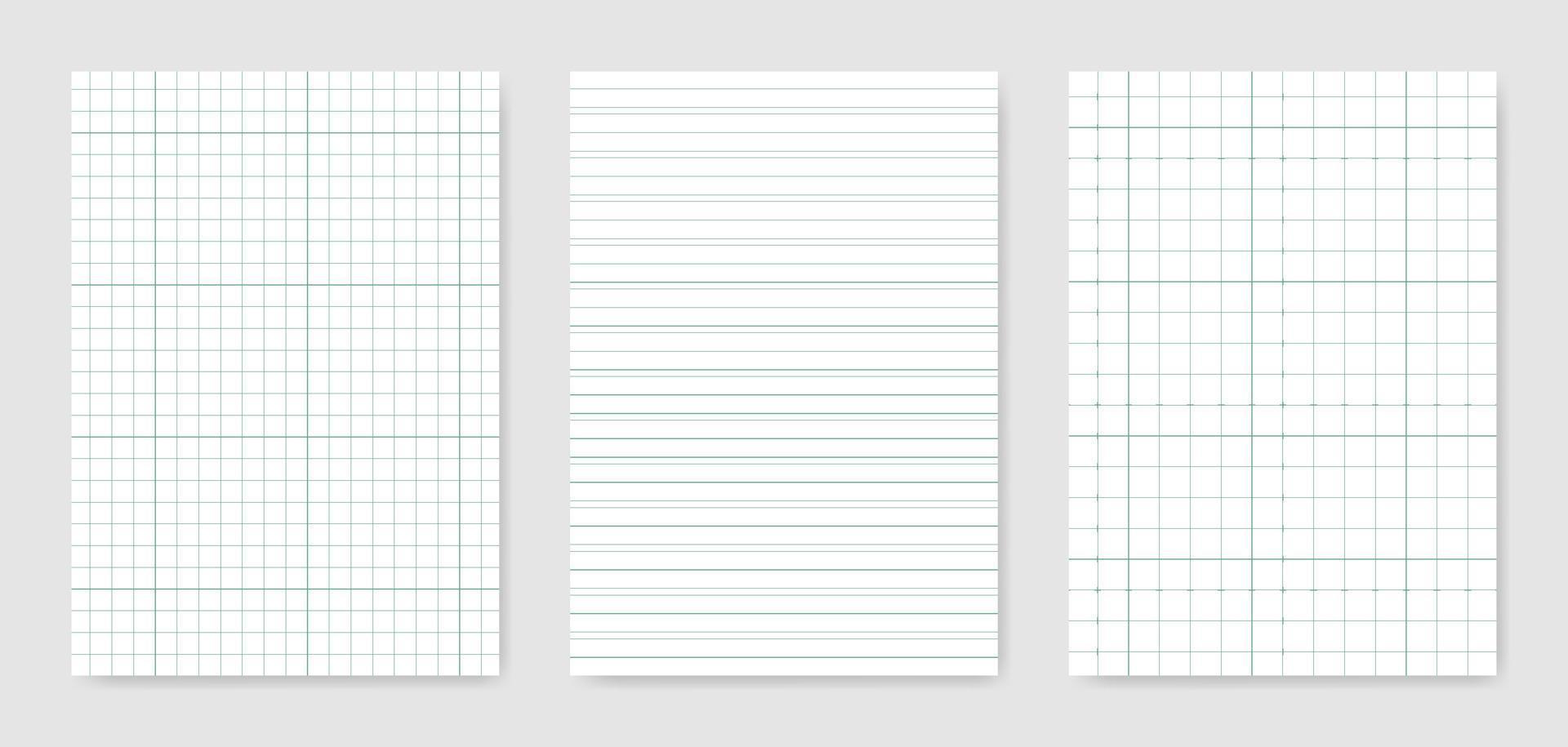 conjunto de hojas de papel técnico gráfico en blanco para la representación de datos vector