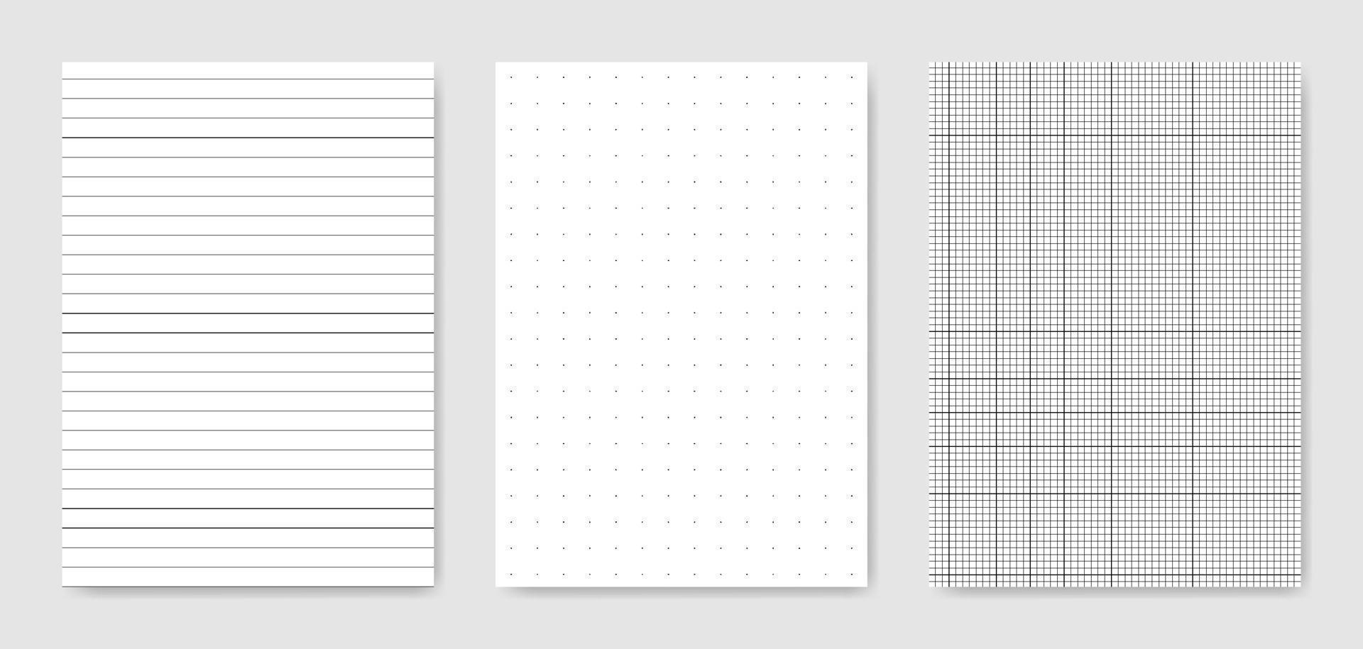 conjunto de hojas de papel técnico gráfico en blanco para la representación de datos vector