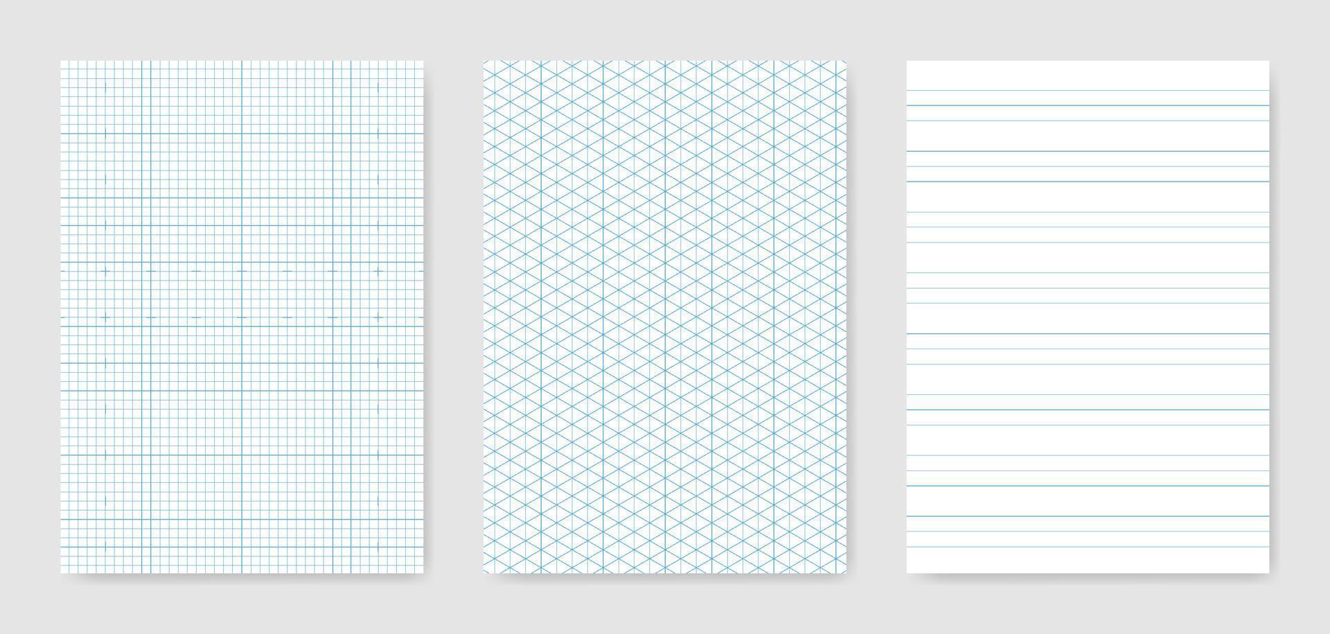 Set of blank graphical technical paper sheet for data representation vector