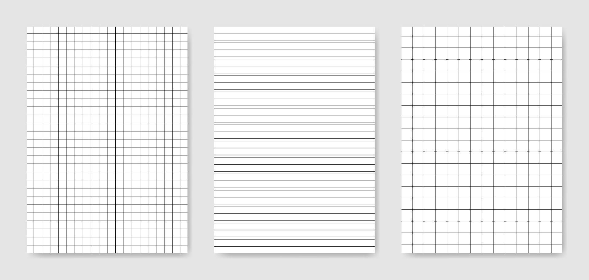 conjunto de hojas de papel técnico gráfico en blanco para la representación de datos vector