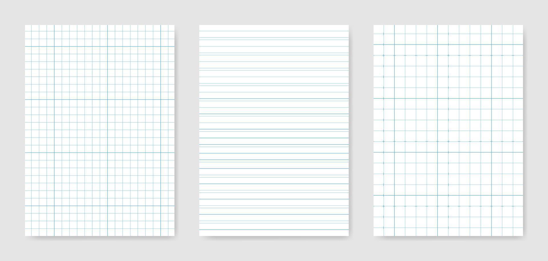 conjunto de hojas de papel técnico gráfico en blanco para la representación de datos vector