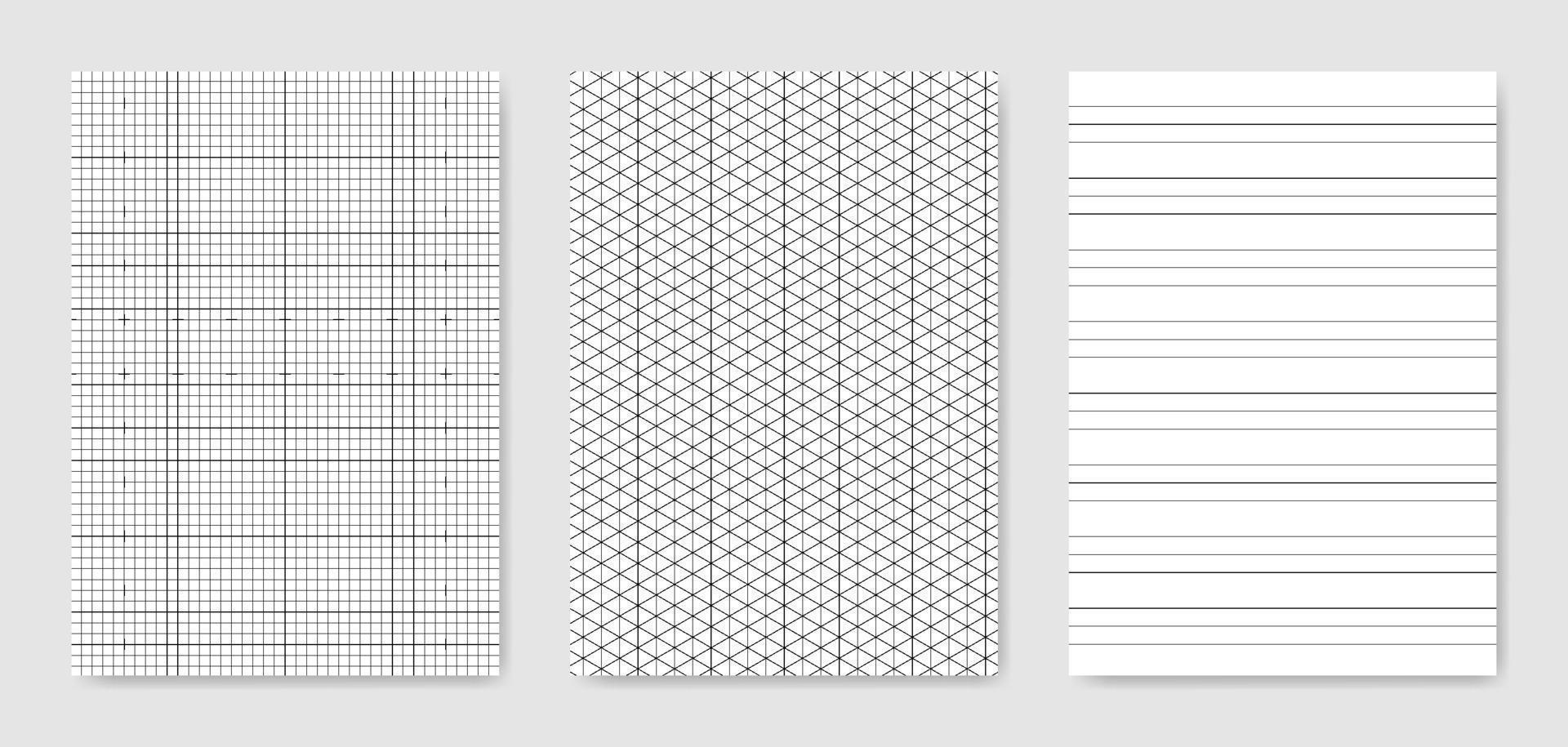 conjunto de hojas de papel técnico gráfico en blanco para la representación de datos vector