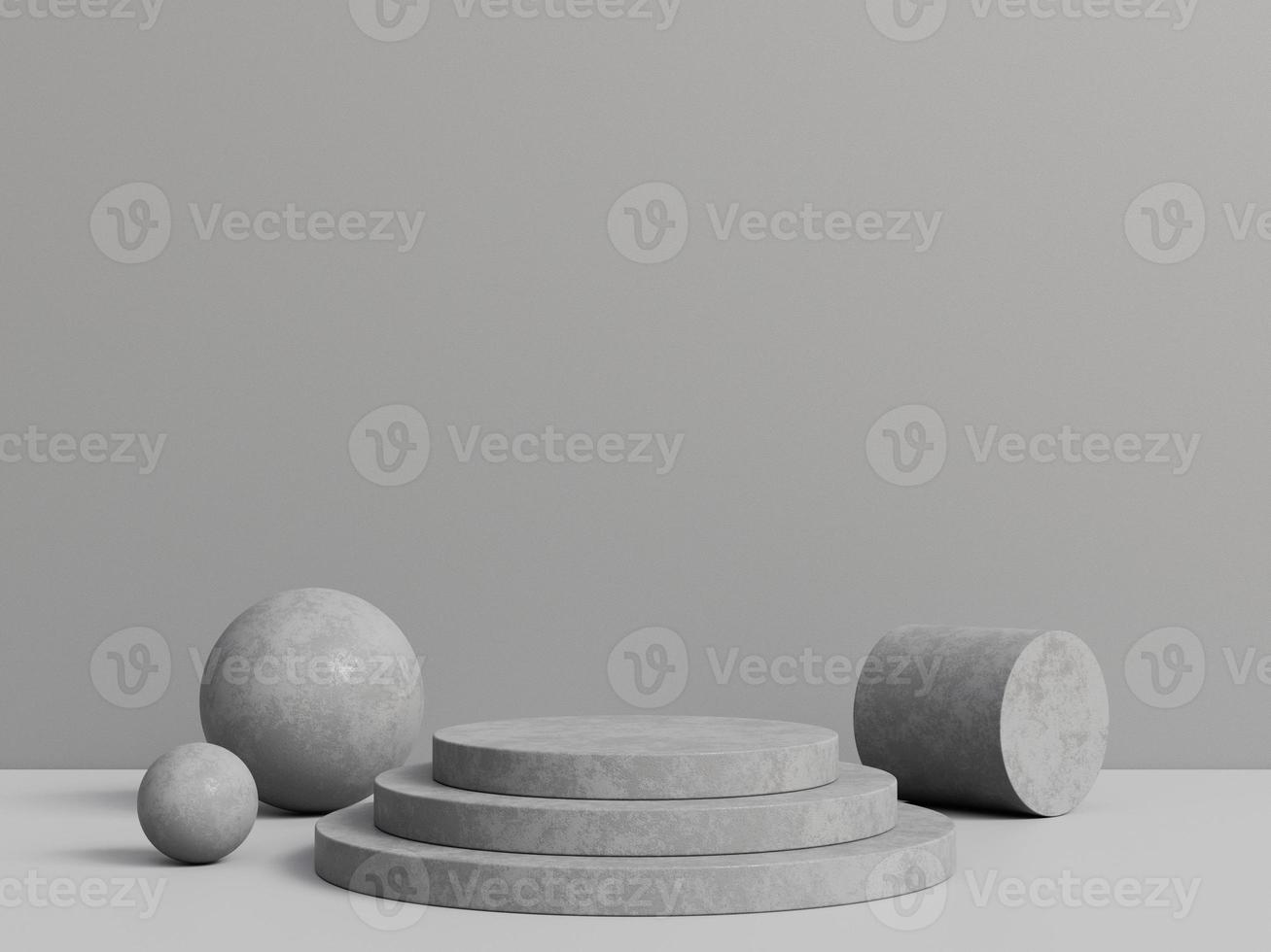 Concrete pedestal for product display with grey background. 3d rendering. photo
