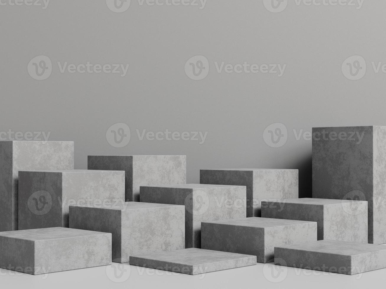 Concrete pedestal for product display with grey background. 3d rendering. photo