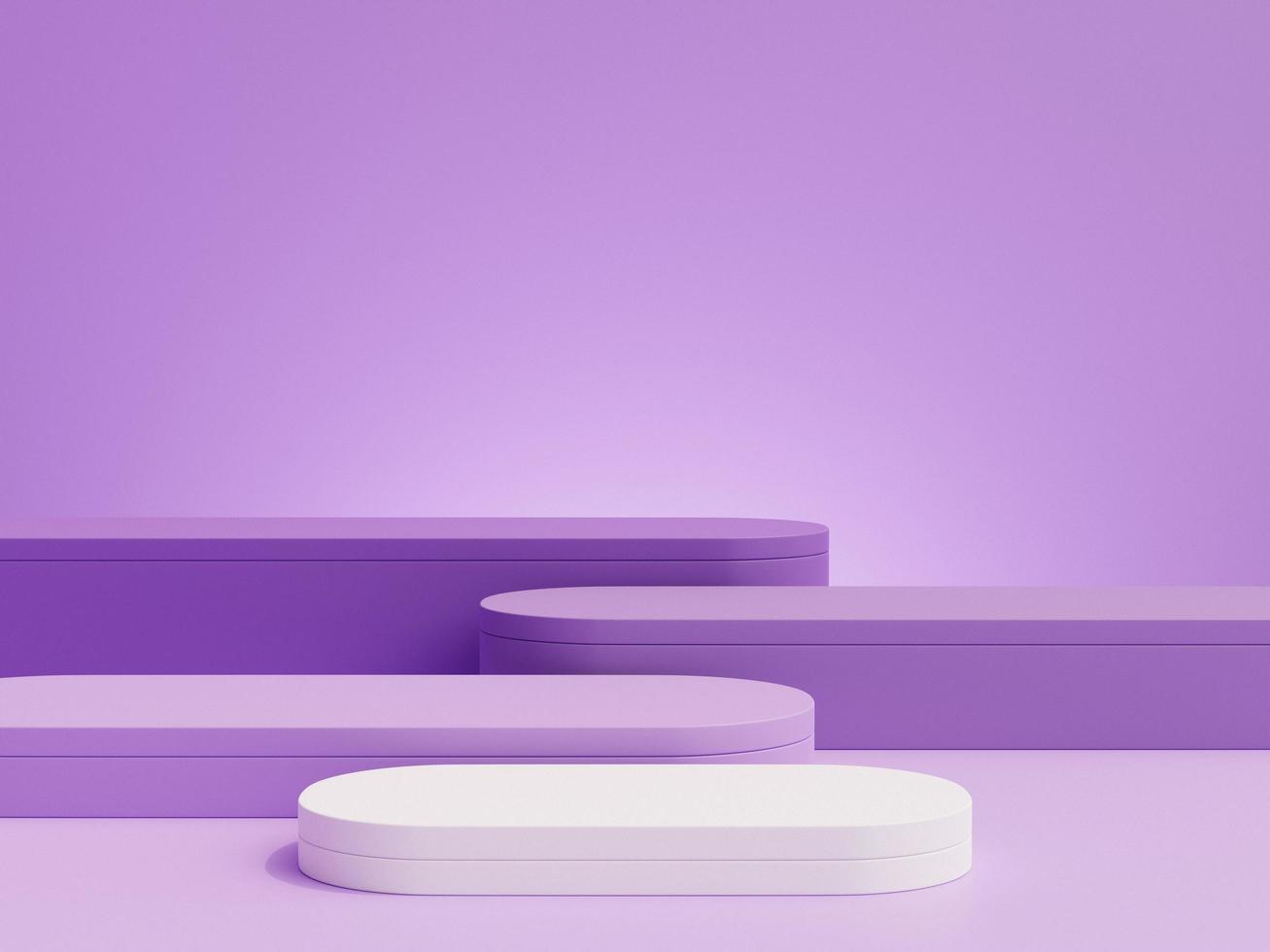 Geometric shape pedestal for product display with violet background. 3d rendering. photo