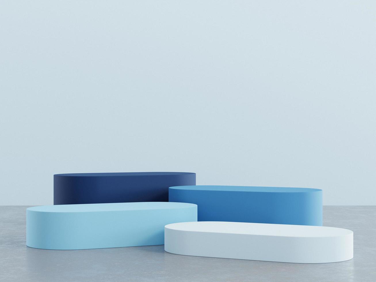 Geometric shape pedestal for product display with light blue background. 3d rendering. photo