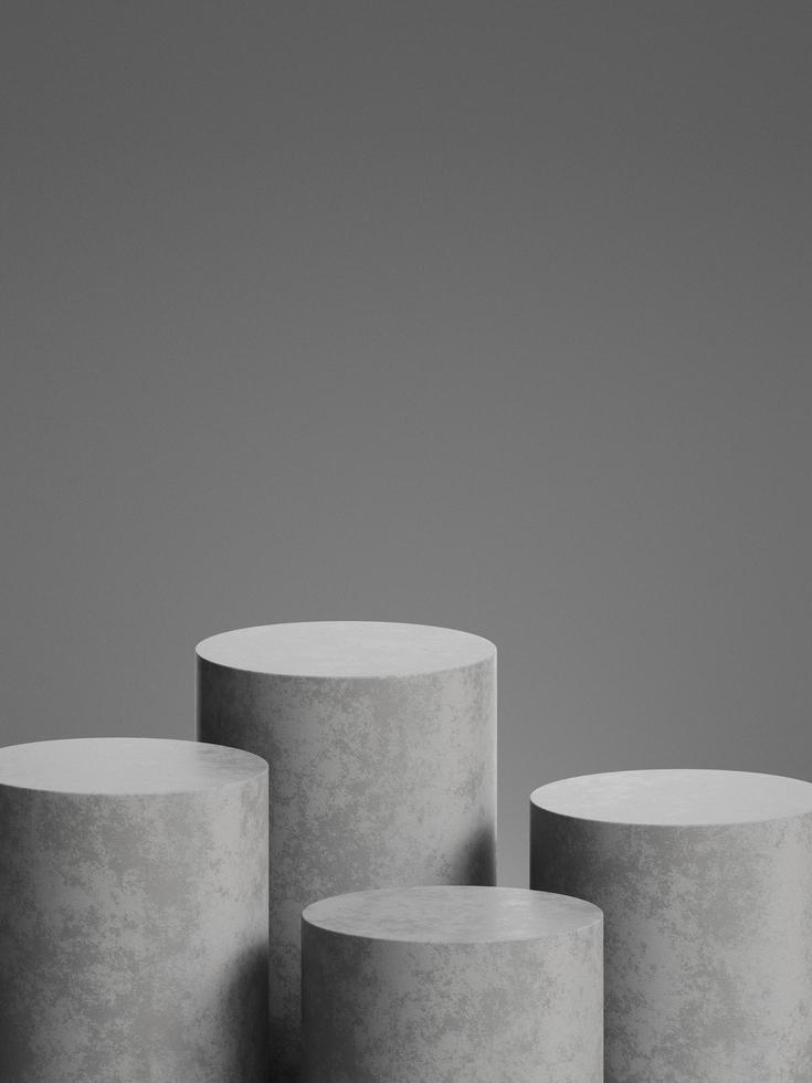 Concrete pedestal for product display with grey background. 3d rendering. photo