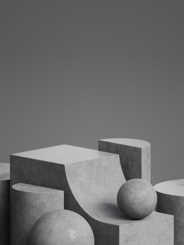 pedestal de hormigón para exhibición de productos con fondo gris. representación 3d foto
