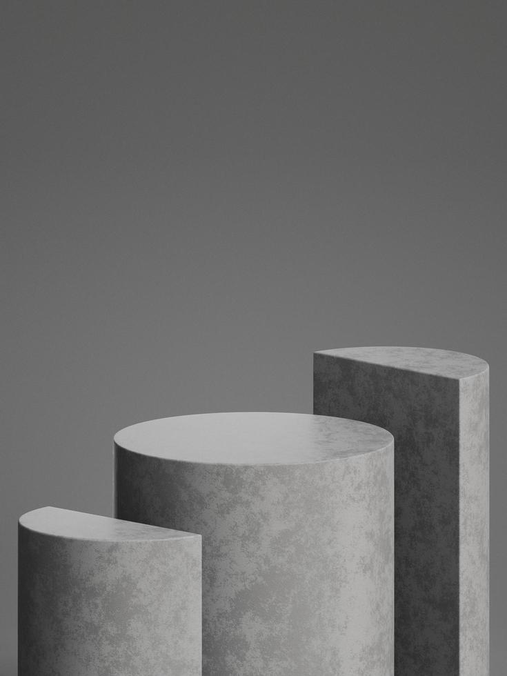 Concrete pedestal for product display with grey background. 3d rendering. photo