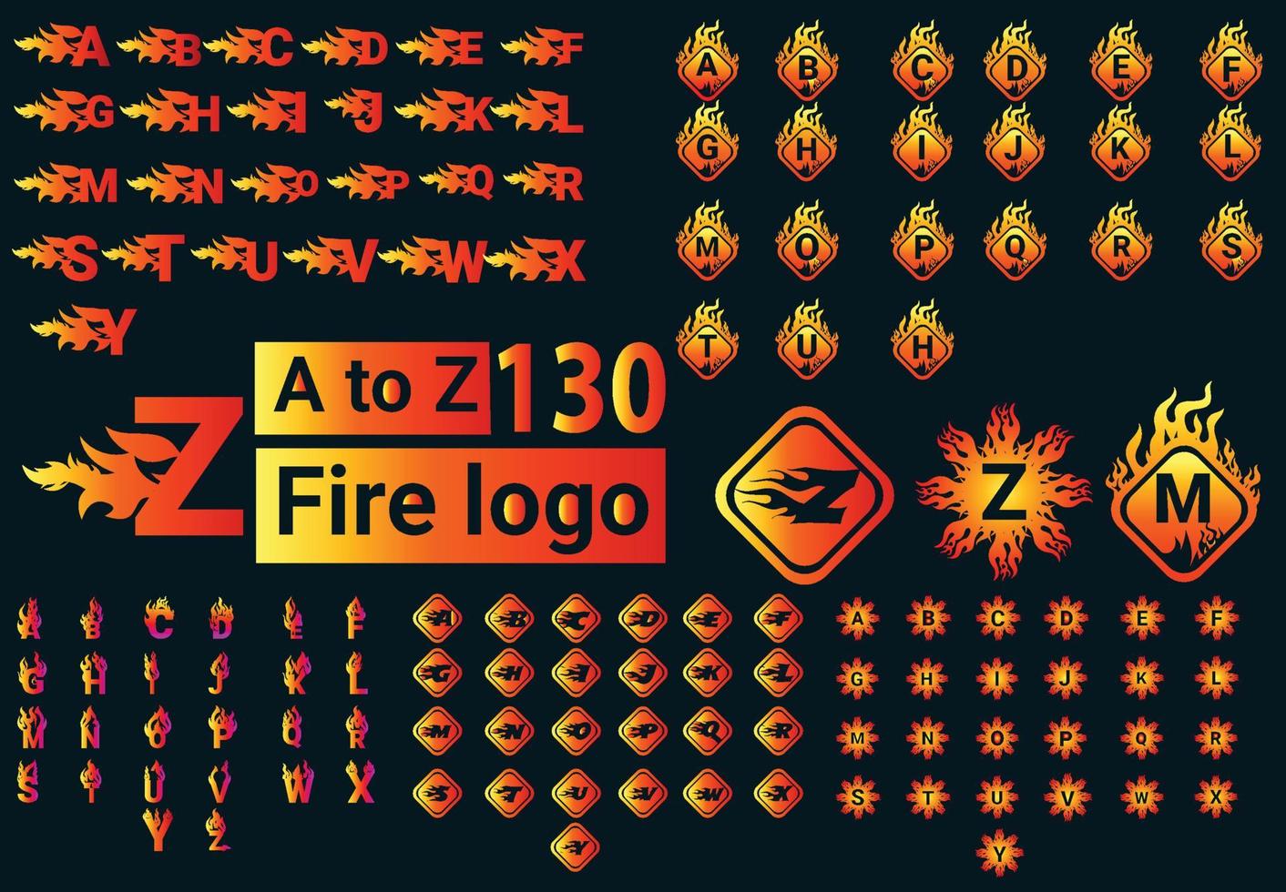 Fire A to Z Letter Logo And Icon Design Bundle vector