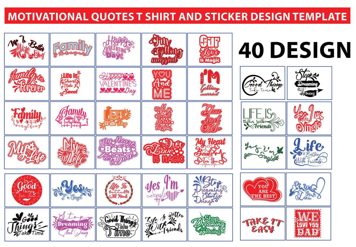 Motivational quotes t shirt and sticker design bundle vector