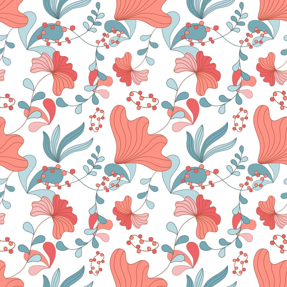 Seamless flowers patterns designed in doodle and vintage style. on white background for digital print, background, spring theme decoration, fabric pattern, card, scrapbook, t-shirt design and more vector