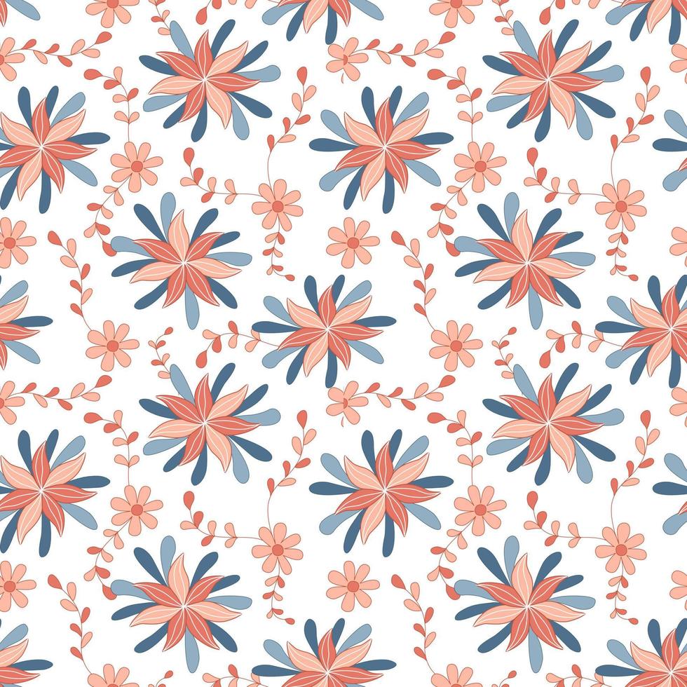 Seamless flowers patterns designed in doodle and vintage style. on white background for digital print, background, spring theme decoration, fabric pattern, card, scrapbook, t-shirt design and more vector