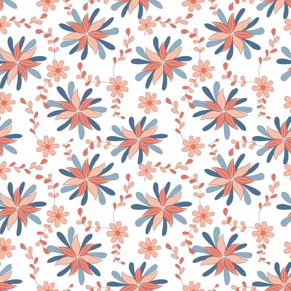 Seamless flowers patterns designed in doodle and vintage style. on white background for digital print, background, spring theme decoration, fabric pattern, card, scrapbook, t-shirt design and more vector