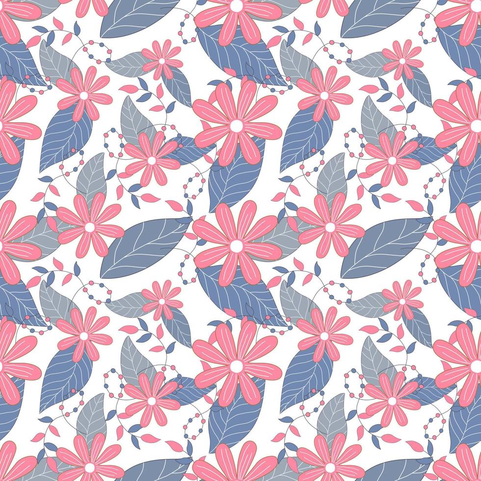 Seamless flowers patterns designed in doodle and vintage style. on white background for digital print, background, spring theme decoration, fabric pattern, card, scrapbook, t-shirt design and more vector