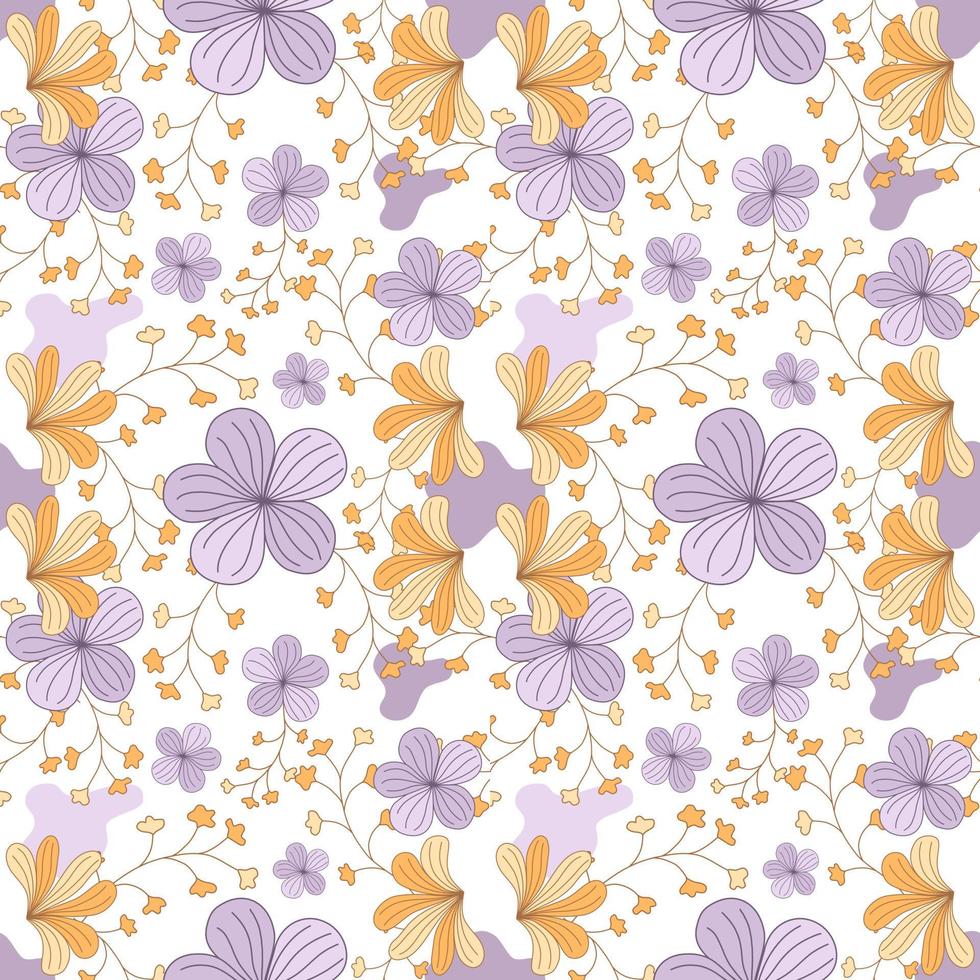 Seamless flowers patterns designed in doodle and vintage style. on white background for digital print, background, spring theme decoration, fabric pattern, card, scrapbook, t-shirt design and more vector