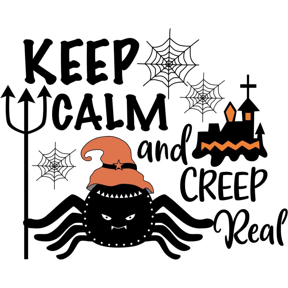 Halloween quotes designed in doodle style in black and orange tones on white background for Halloween themed decorations, t-shirt designs, bag designs, mugs, fabric patterns, t-shirt designs, cards vector