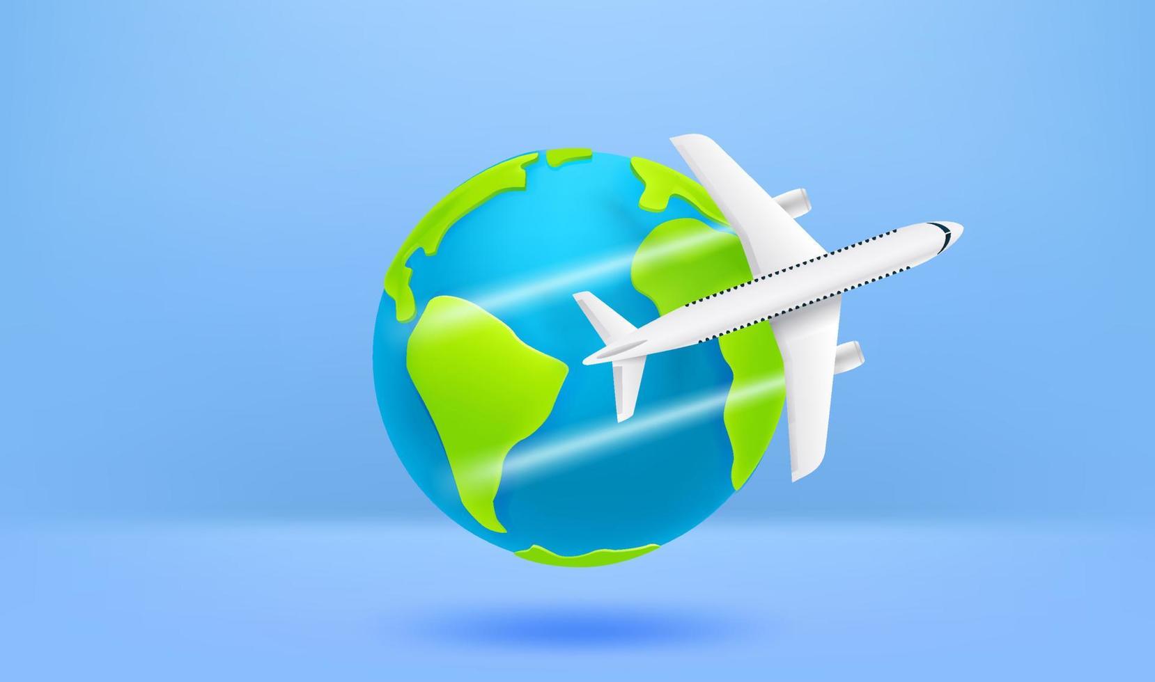 Travel concept with the Earth and airplane. Vector 3d illustration