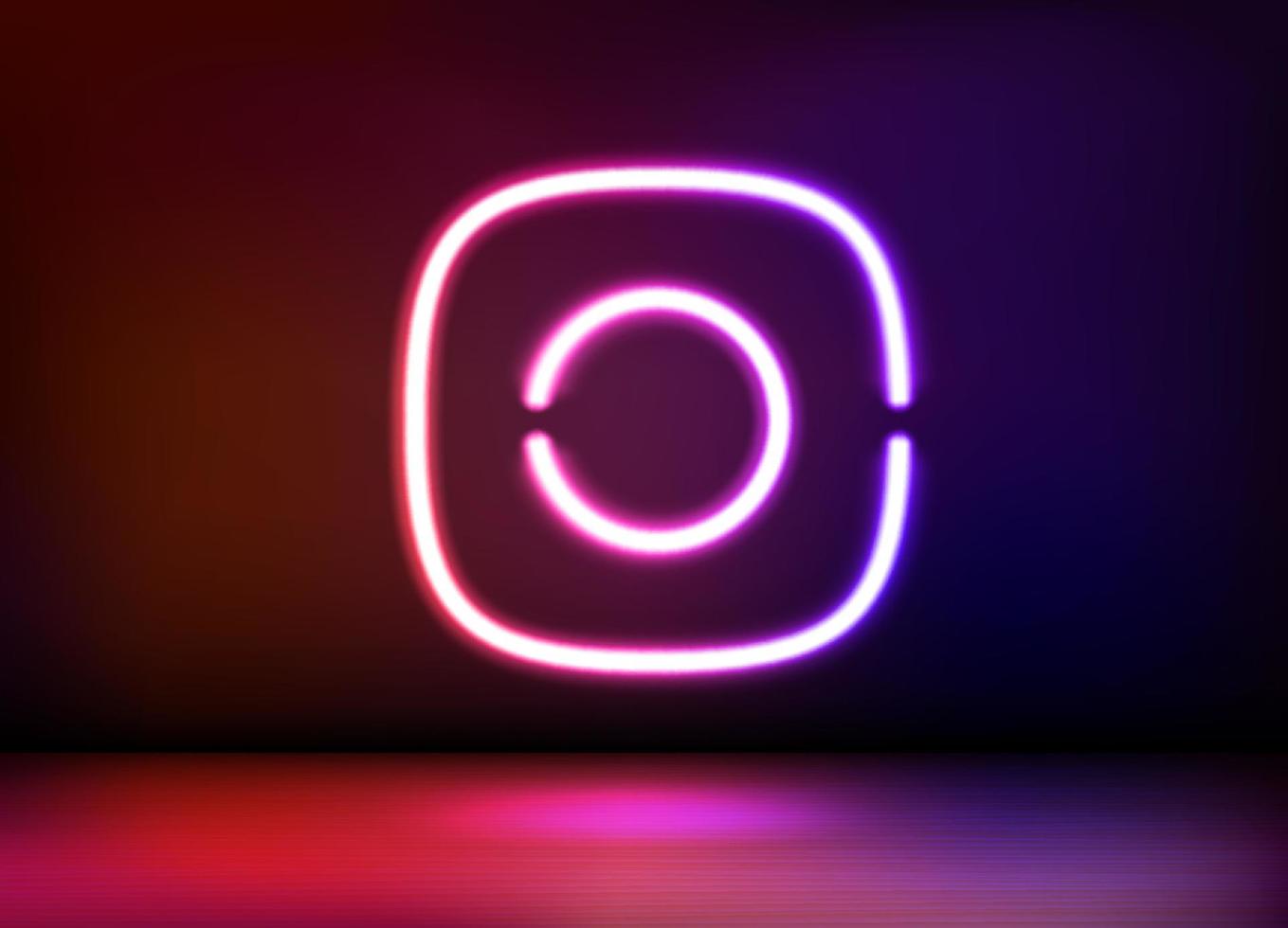 Neon glowing photo camera icon. 3d vector illustration