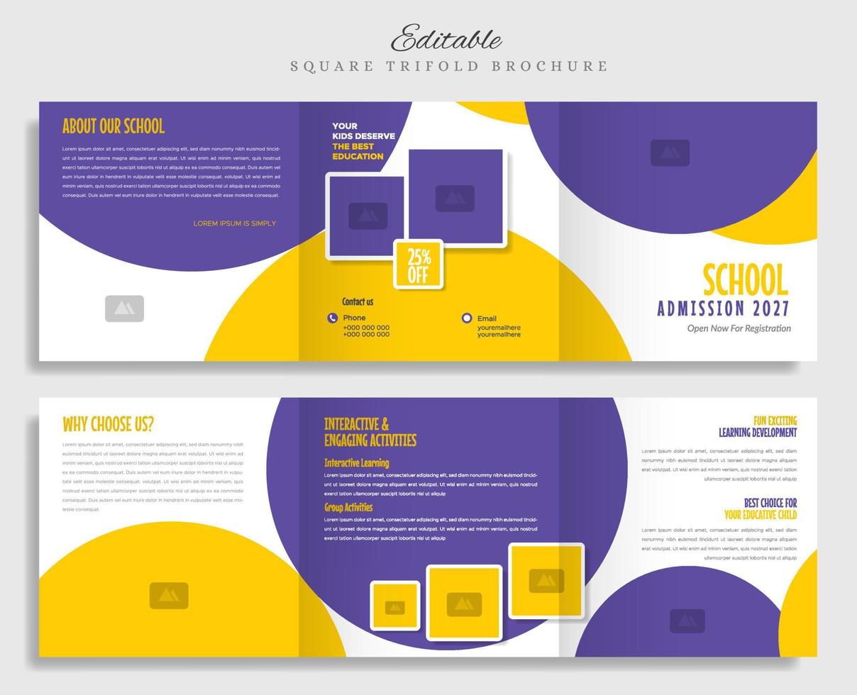 school admission square trifold brochure template vector