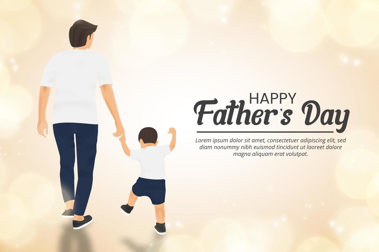 Fathers day background with a father walking and holding his son's hand vector