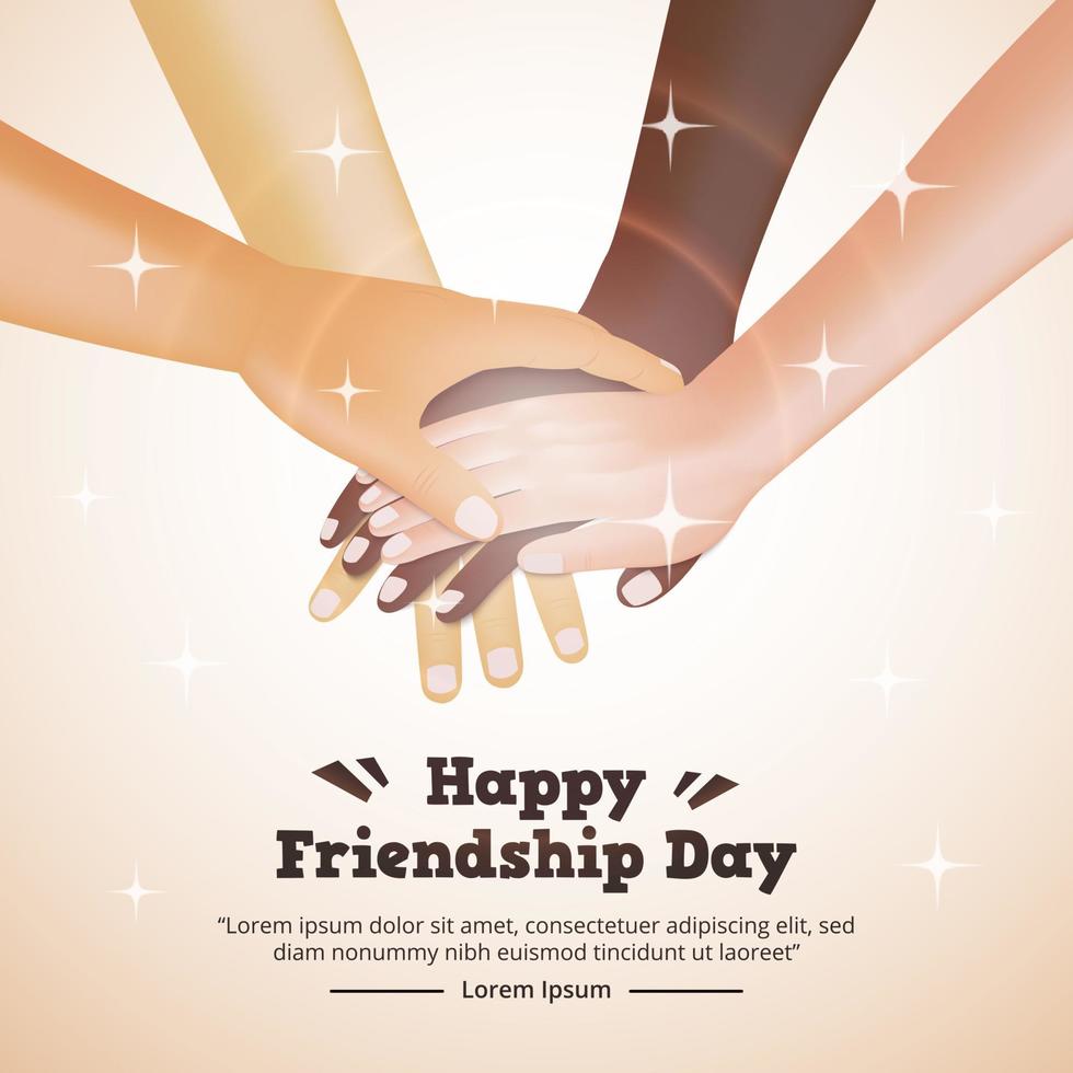 Friendship day background with hands stacking together vector