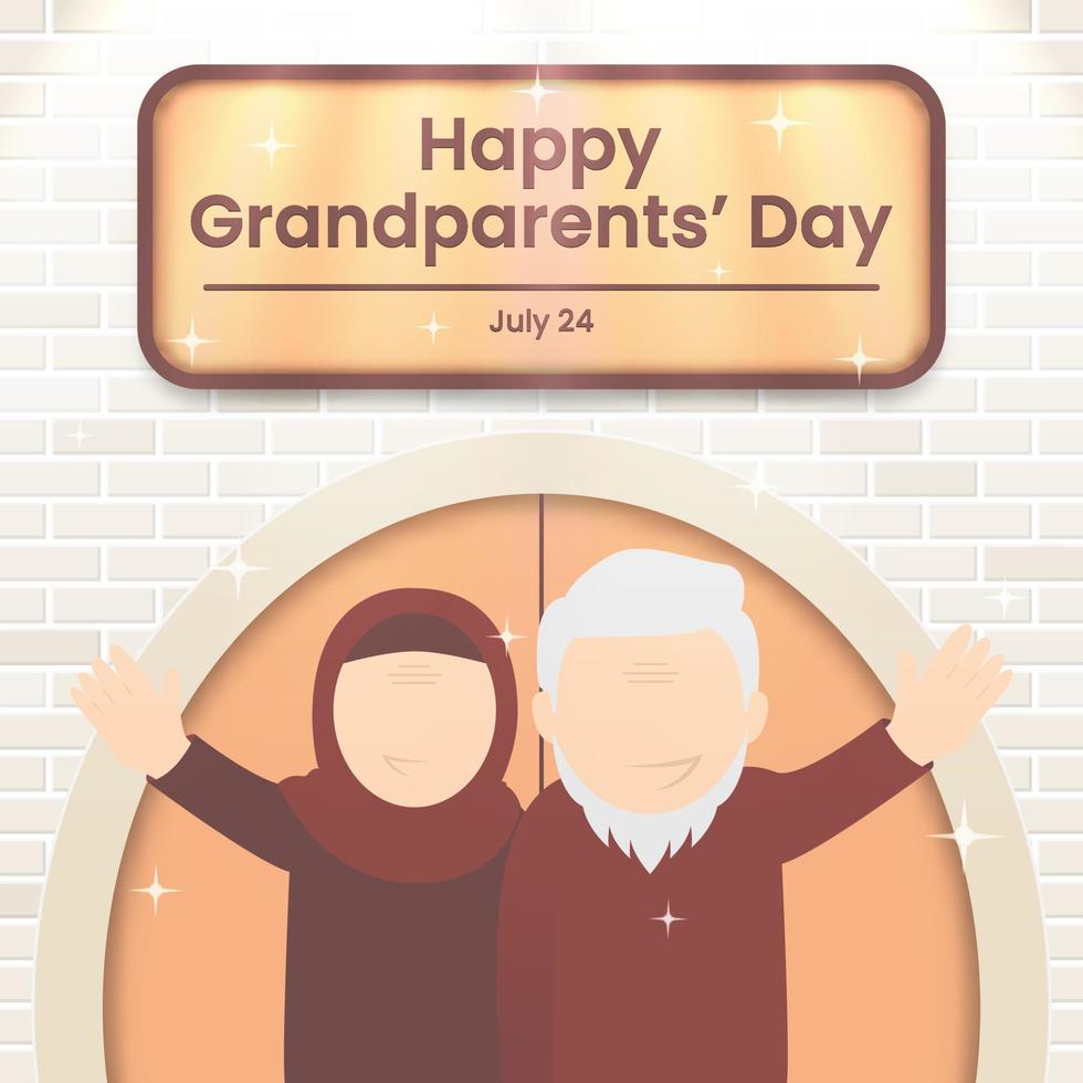 Grandparents day background with happy grandparents standing in front of their house vector