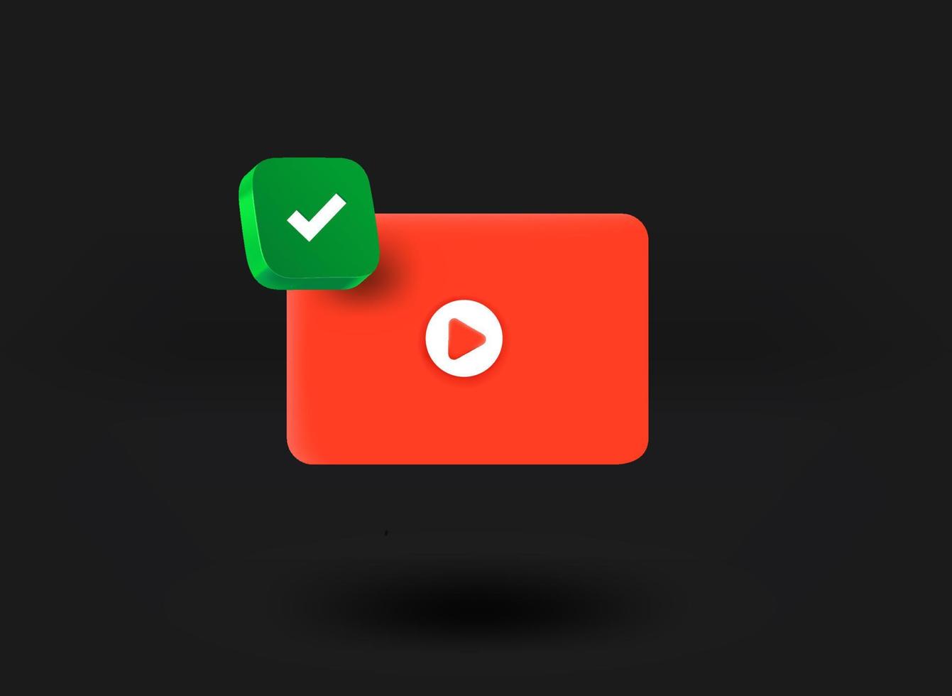 Video file window with checkmark icon. 3d vector illustration
