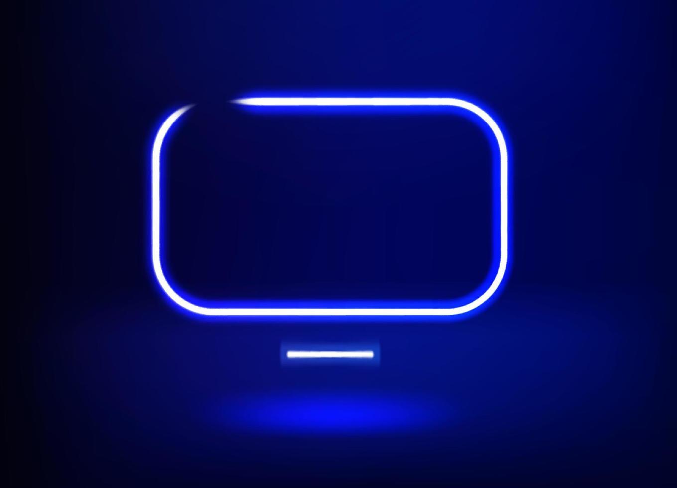 Blue neon glowing monitor. 3d vector illustration