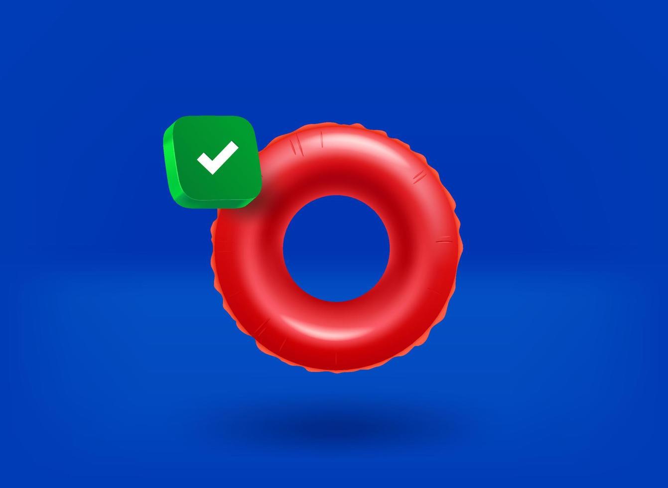Red floater with checkmark icon. 3d vector illustration