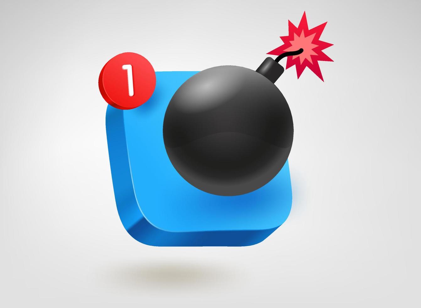 Bomb. 3d vector mobile application icon with notification