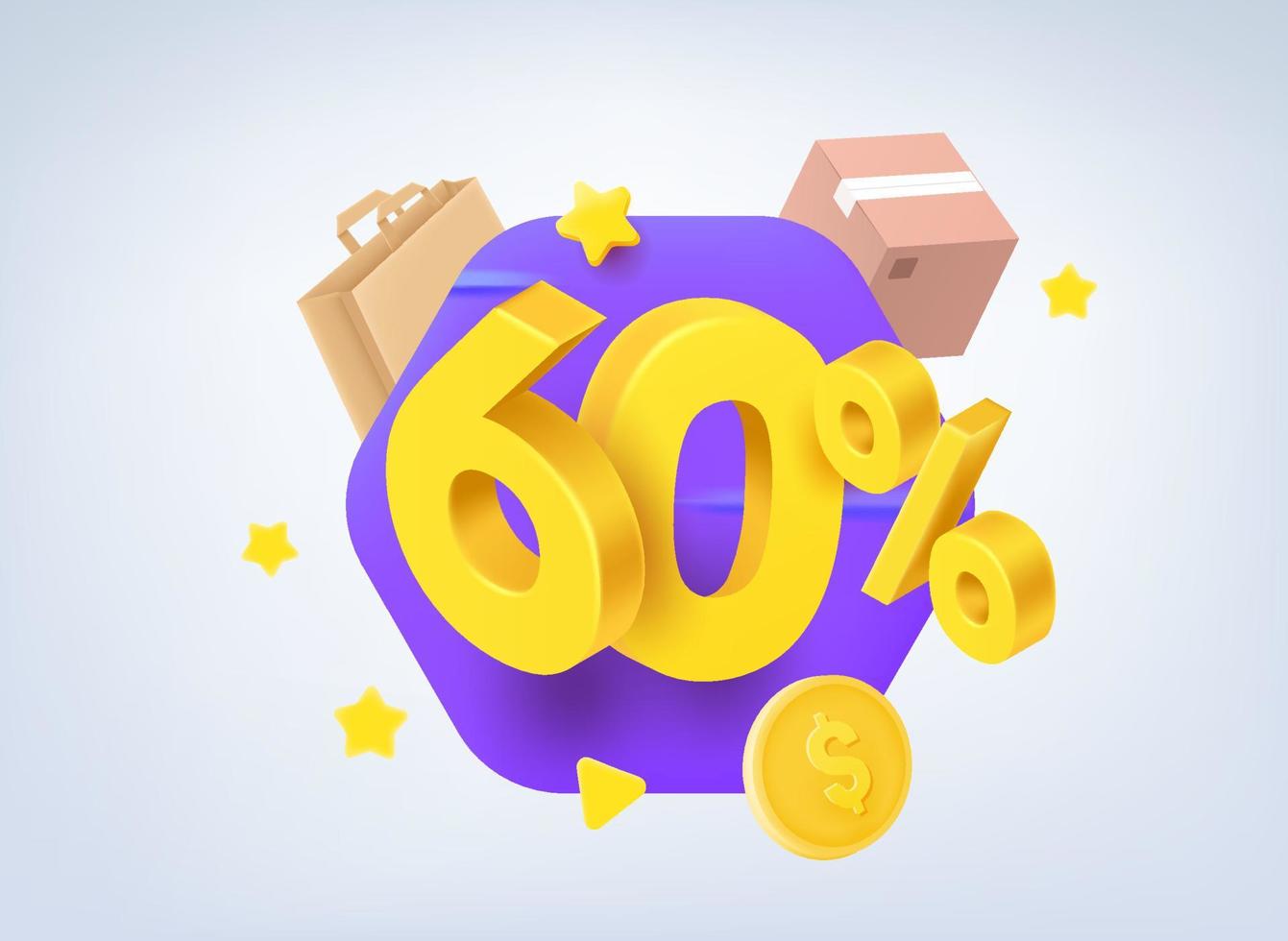 Concepto de venta del 60 por ciento. ilustración vectorial 3d vector