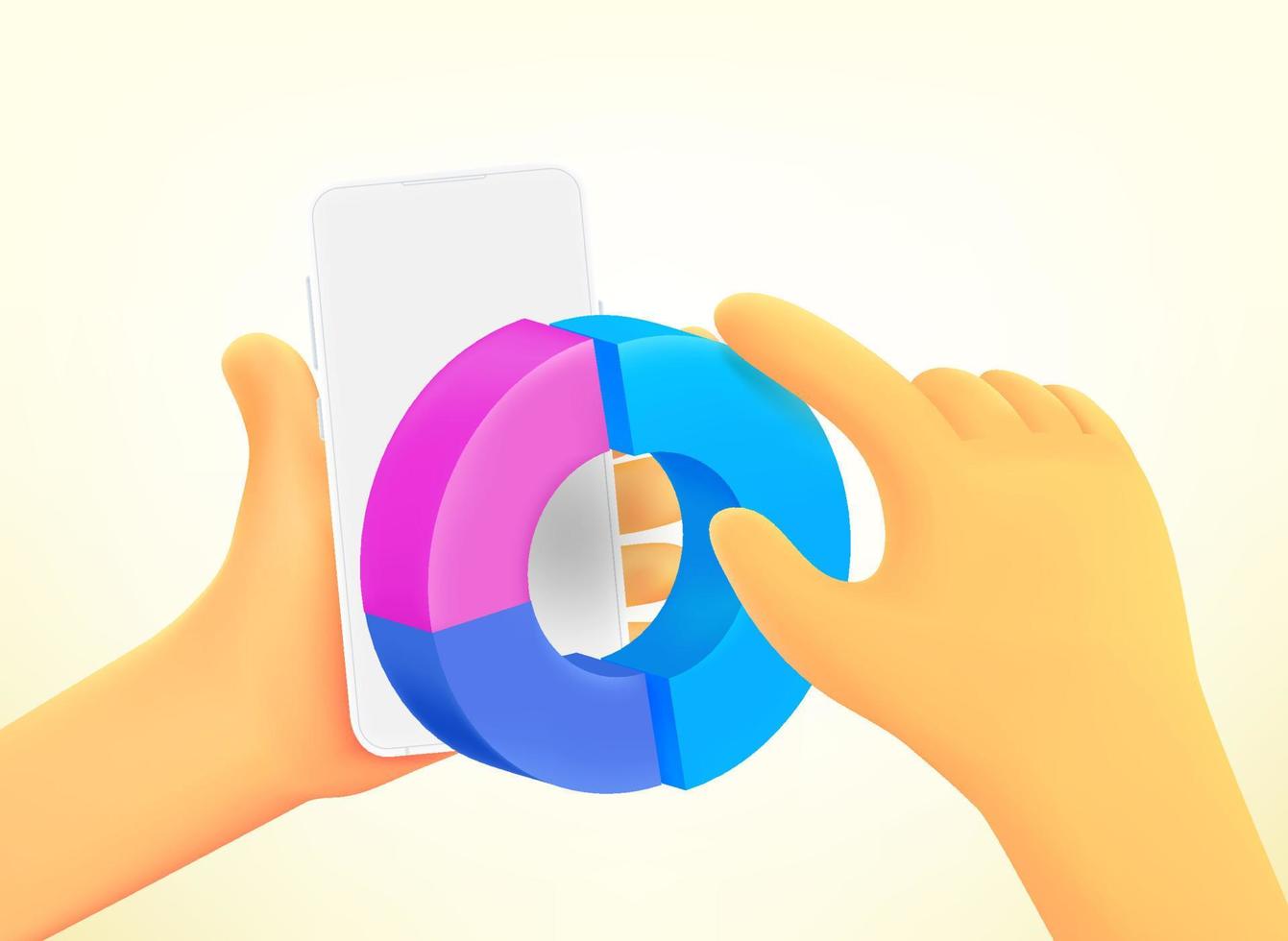 Hand holding smartphone with chart. 3d vector illustration