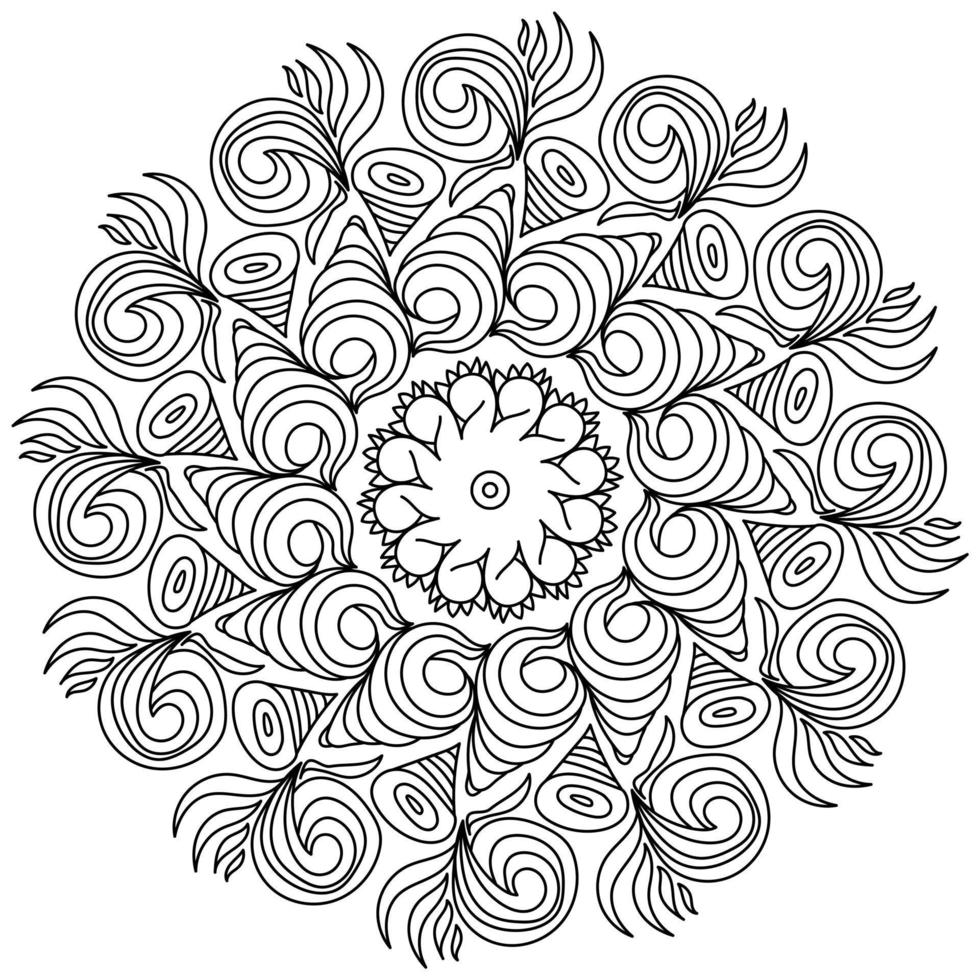 Mandala with many spiral curls and flowing lines, zen coloring book page  vector illustration 13894689 Vector Art at Vecteezy