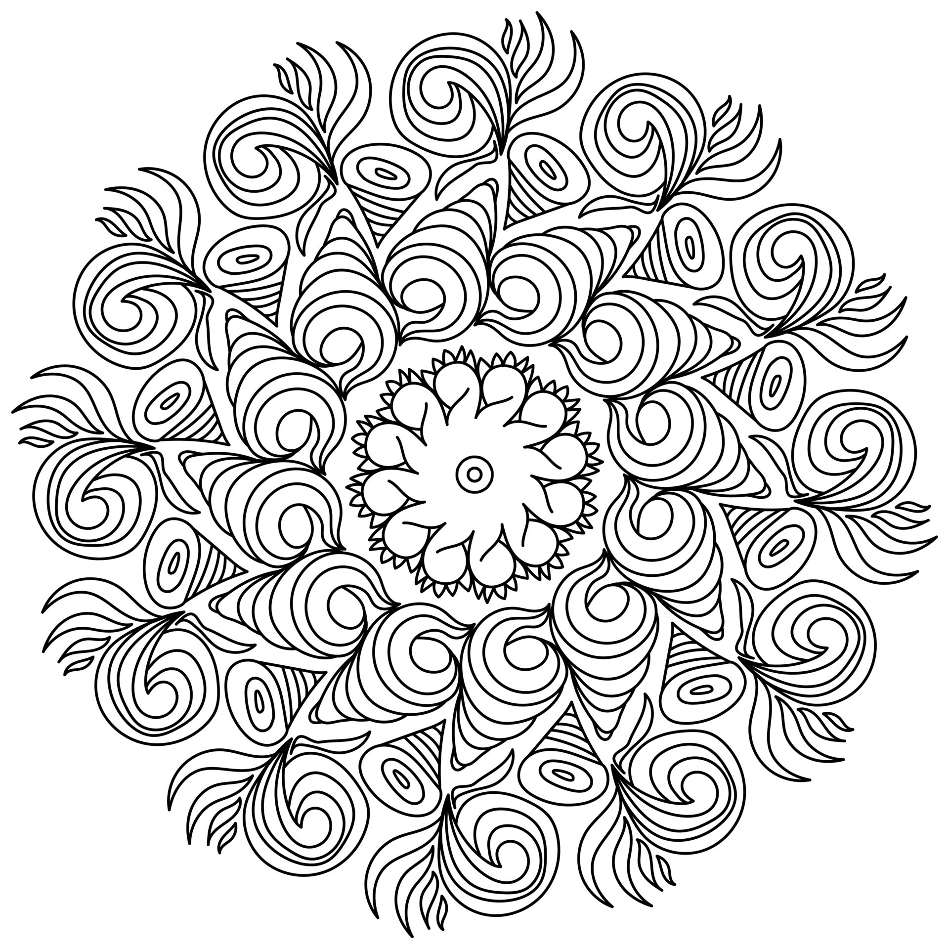 Mandala with many spiral curls and flowing lines, zen coloring book page  vector illustration 13894689 Vector Art at Vecteezy