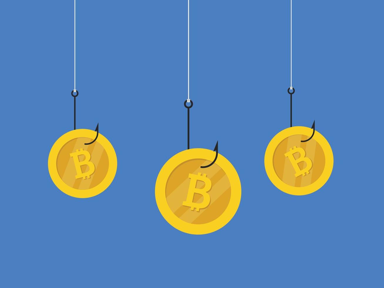 A crypto currency fraud concept. bitcoin on a fishing hooks vector