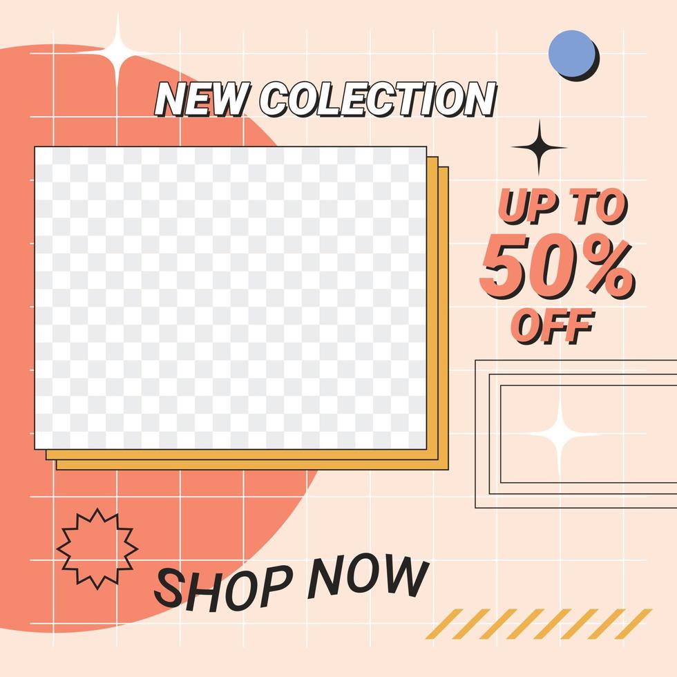 New collection discount social media post template with retro style vector