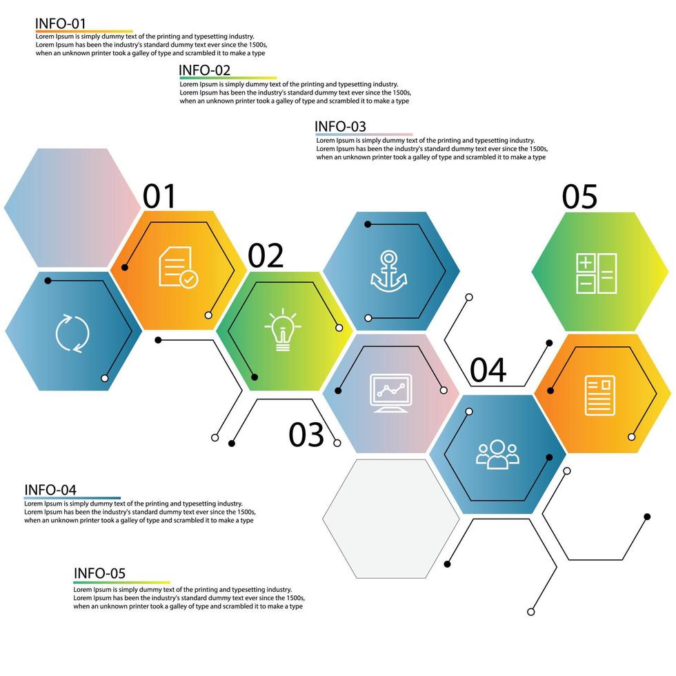 paso de concepto de proceso de plantilla de vector de hexágono infográfico para estrategia