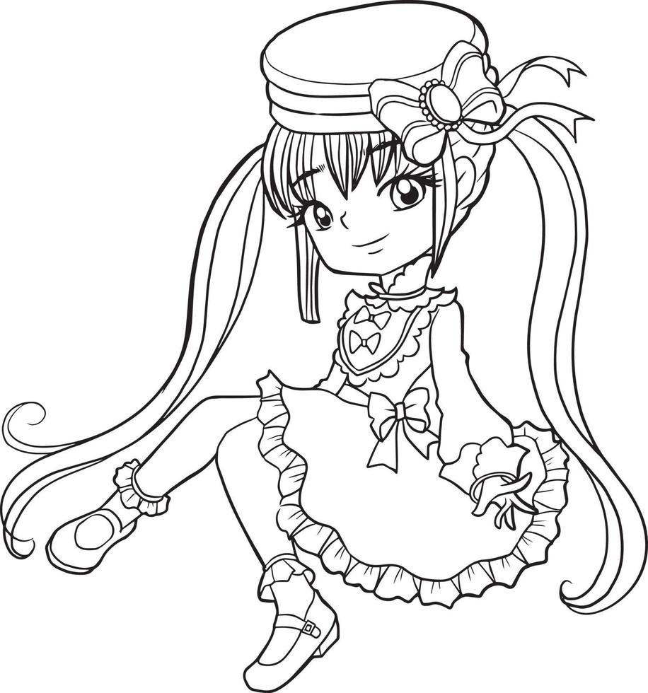 coloring page girl anime cute character cartoon, model, emotion, illustration, clip art, drawing, lovely, manga, design idea art vector love