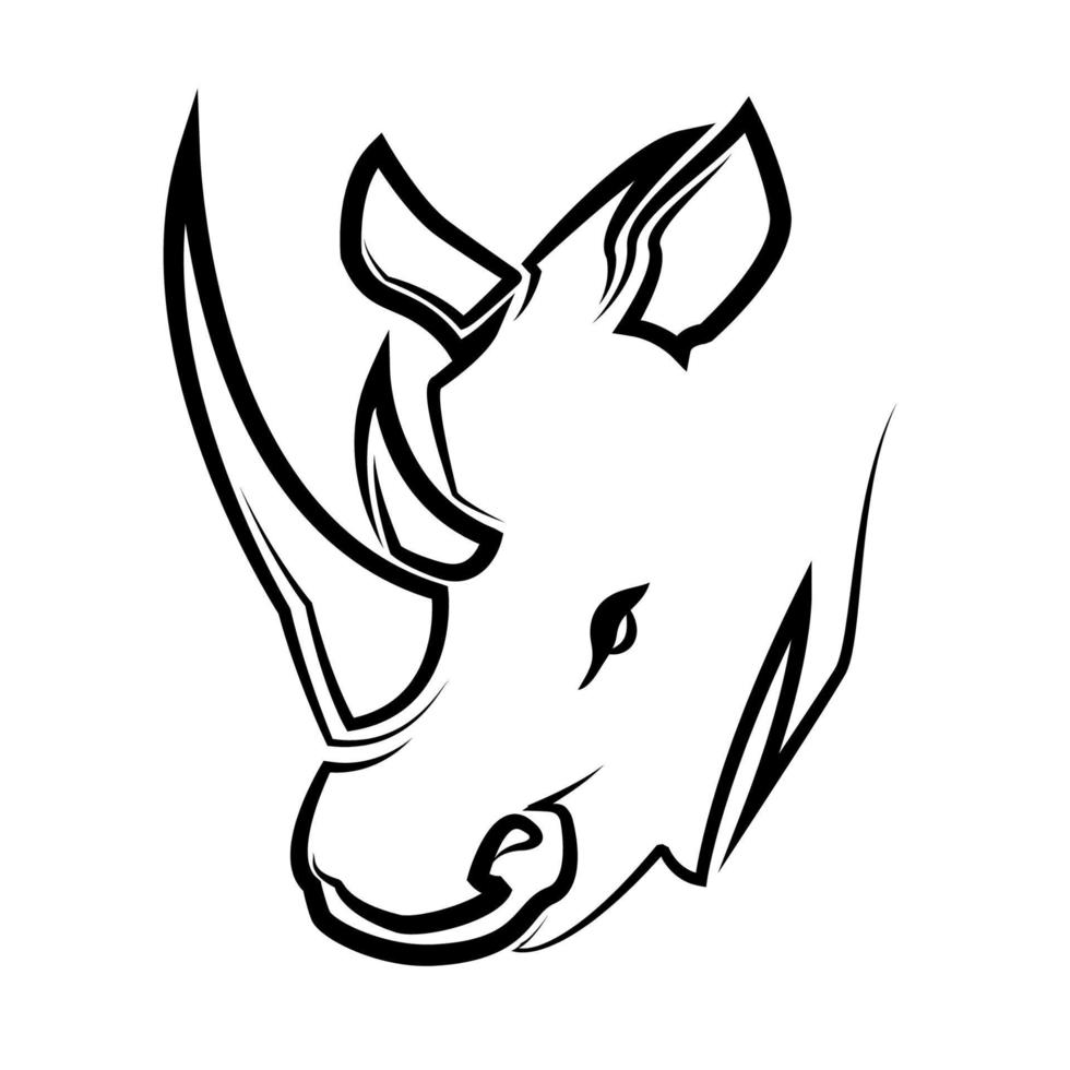 arte lineal en blanco y negro de la cabeza de rinoceronte. vector