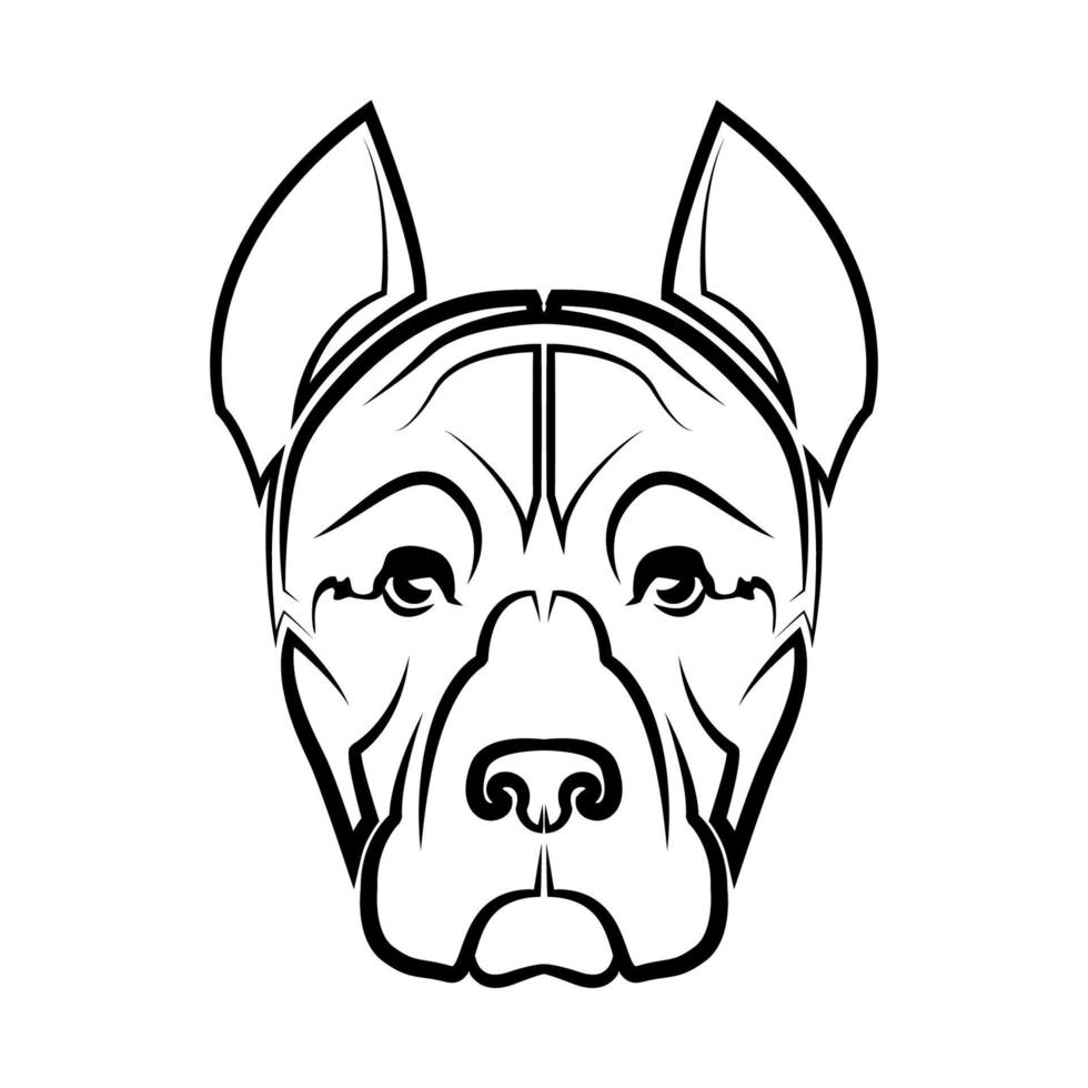 arte lineal en blanco y negro de la cabeza de perro pitbull. buen uso para símbolo mascota icono avatar tatuaje camiseta diseño logotipo o cualquier diseño vector